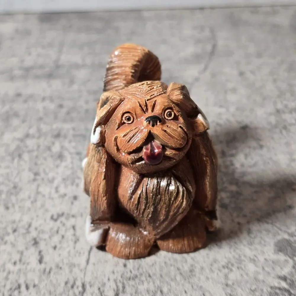 Vintage Retired Artesania Rinconada Pekingese Dog Figurine Red tongue Uruguay